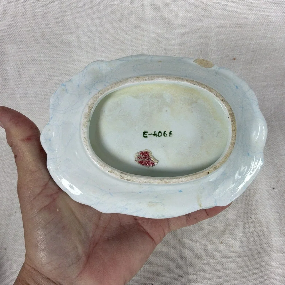 VINTAGE ENESCO Nautical Cherub Boy On Koi Fish Bathroom Soap/Trinket Dish E-4066